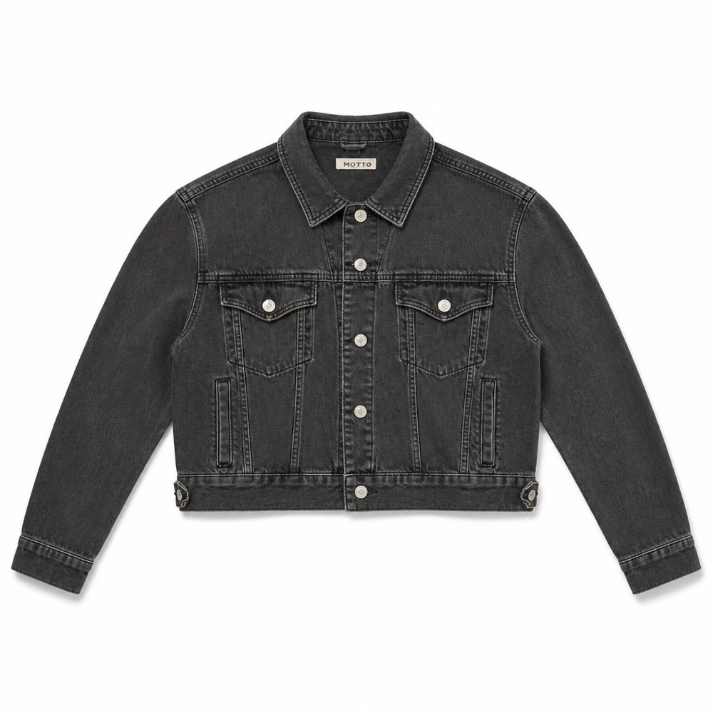 Topshop Moto 10 Black Denim Jacket Womens Cropped Vintage Casual
